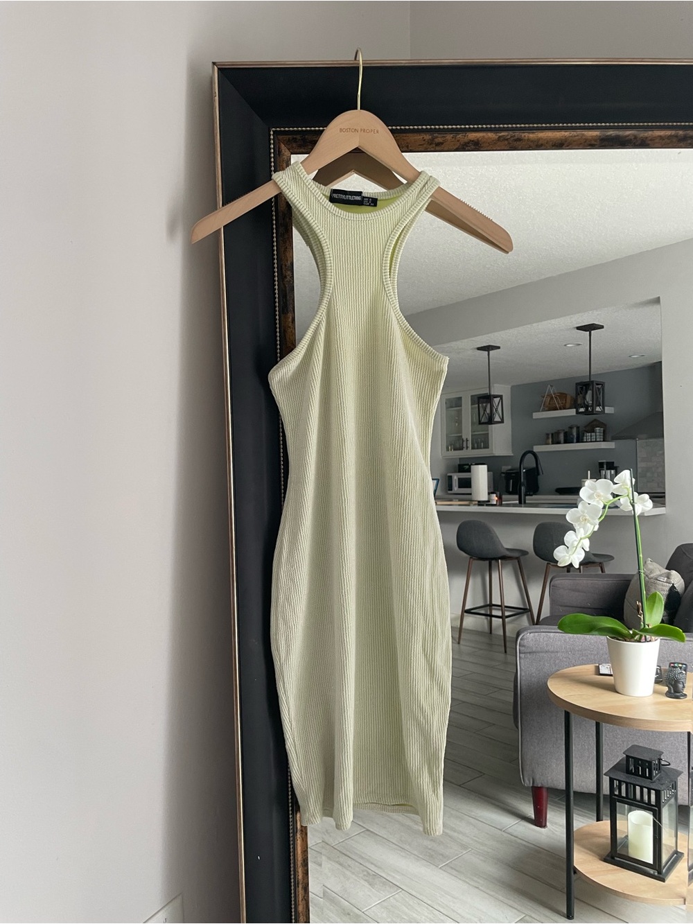 PrettyLittleThing Sage Green Ribbed Racerback Mini Dress Size 2 - Picture 2 of 4